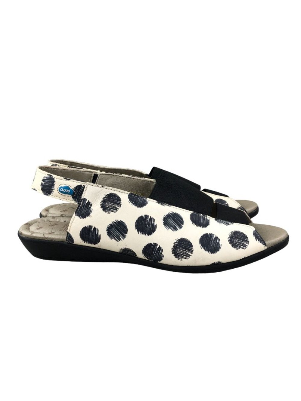Cloud Women's EU 40 (9) Colette Black Cream Polka Dot Open Toe Slingback Sandals